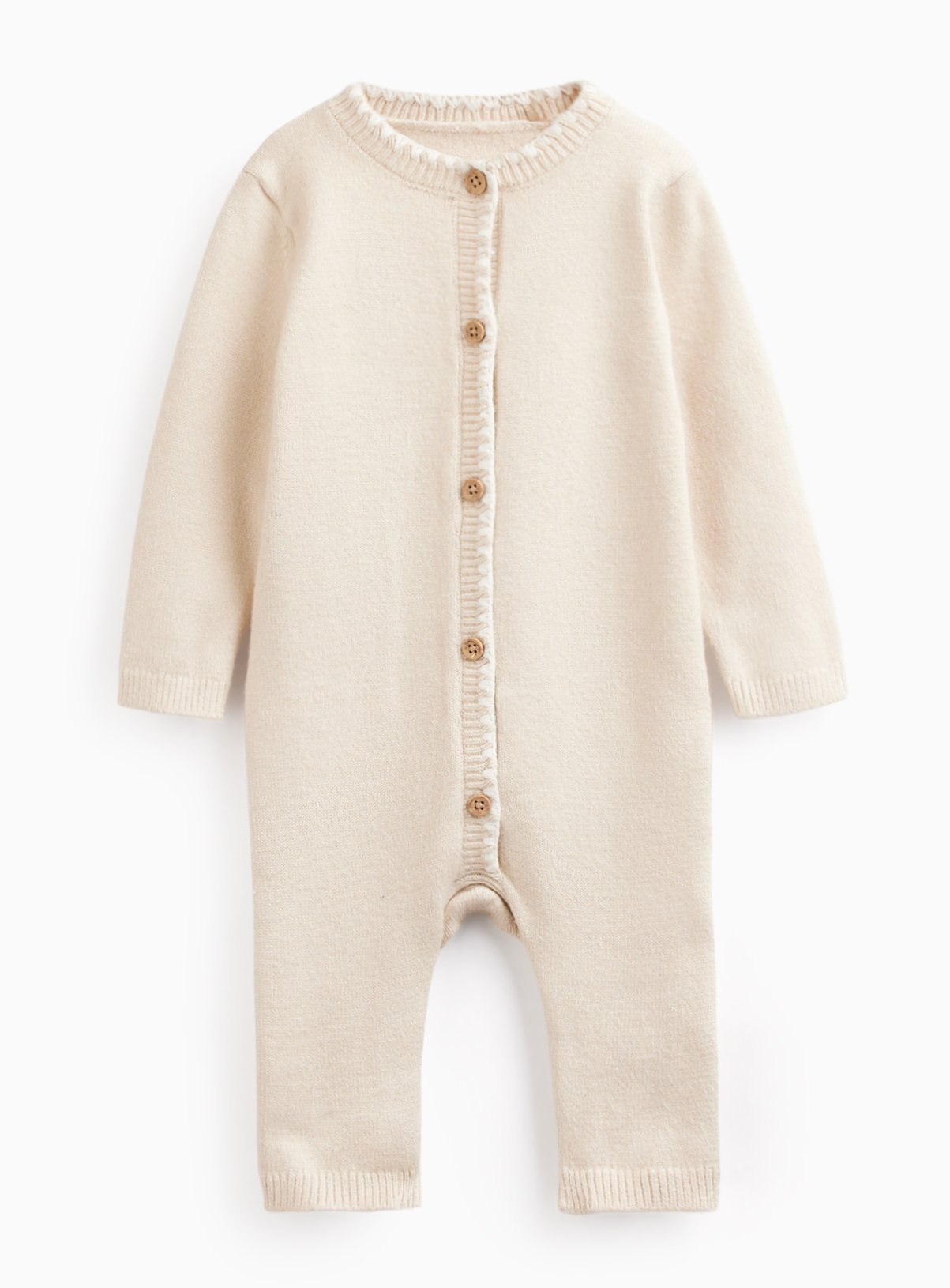 Cream Knitted Button Front Romper Up to 1 mth - Image 1 thumbnail